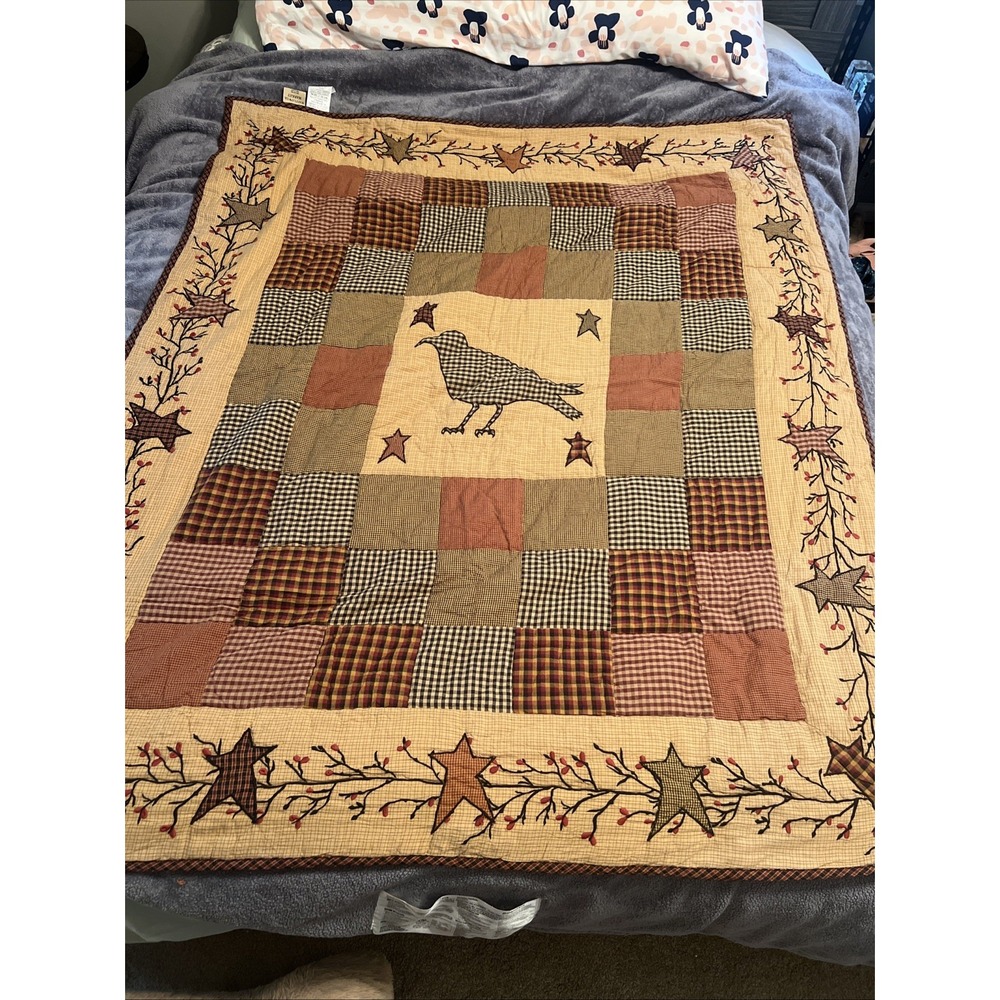 VHC Brands Heritage Farms Quilted Throw 50x60 Crow Star Primitive Country Wall
